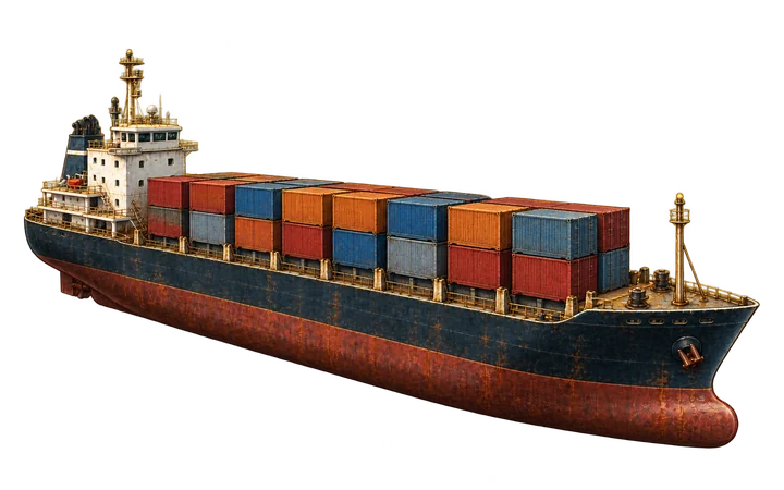 Illustrated container ship from Sea of Commerce